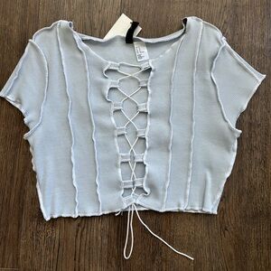 Baby blue Lace-Up Crop Top